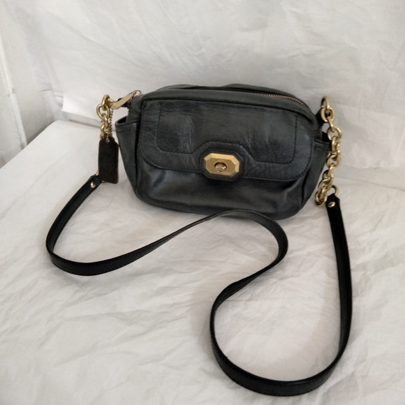 Coach Campbell Abby Turnlock Leather  Crossbody Bag Black - Picture 5 of 15